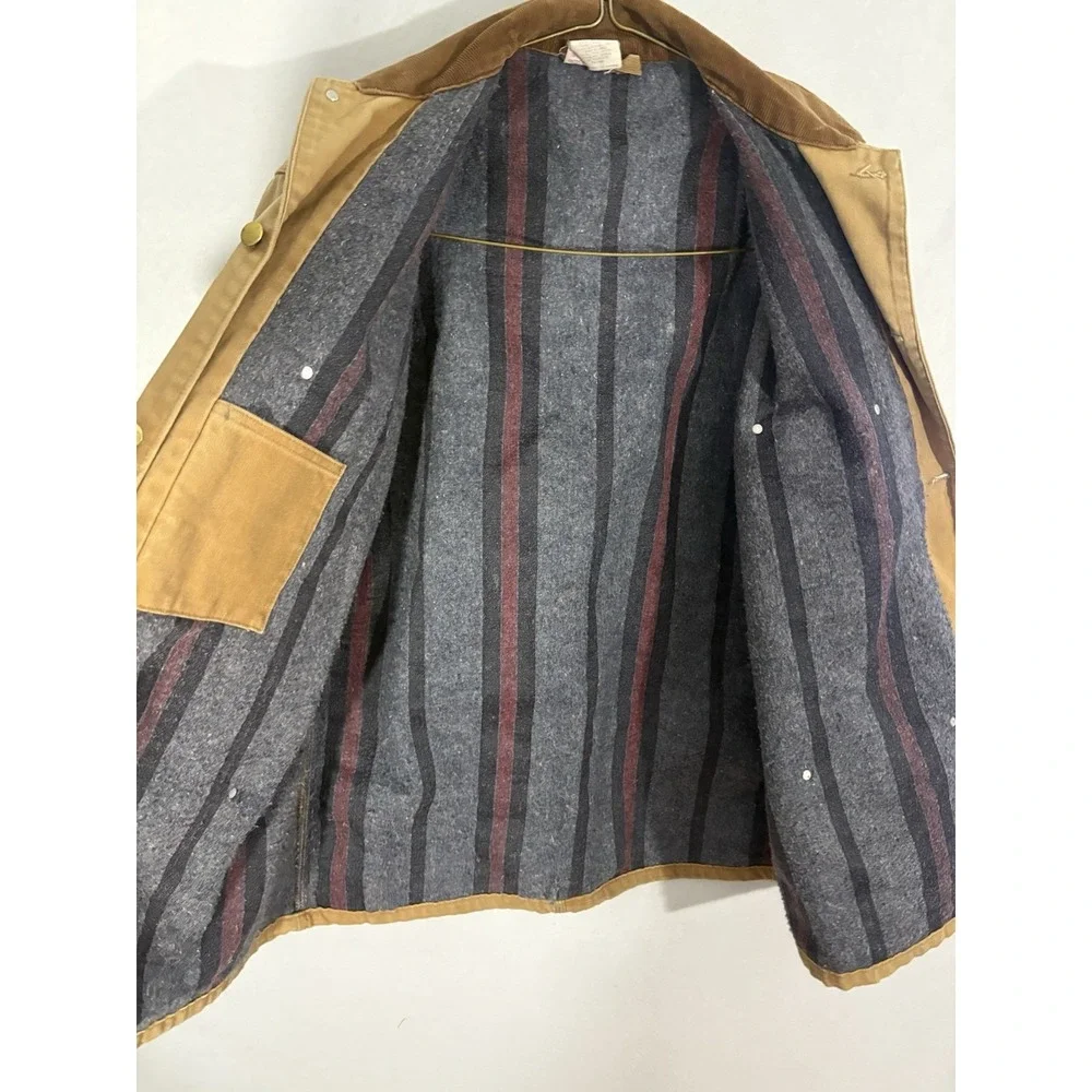 Vintage 80s Carhartt 6BLCT Brown Duck Button Front Blanket Lined Coat Sz 48 Tall